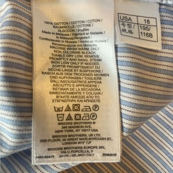 Brooks Brothers Regent Button Down Shirt Non Iron Red White Blue Stripes Mens 18 - Picture 8 of 10